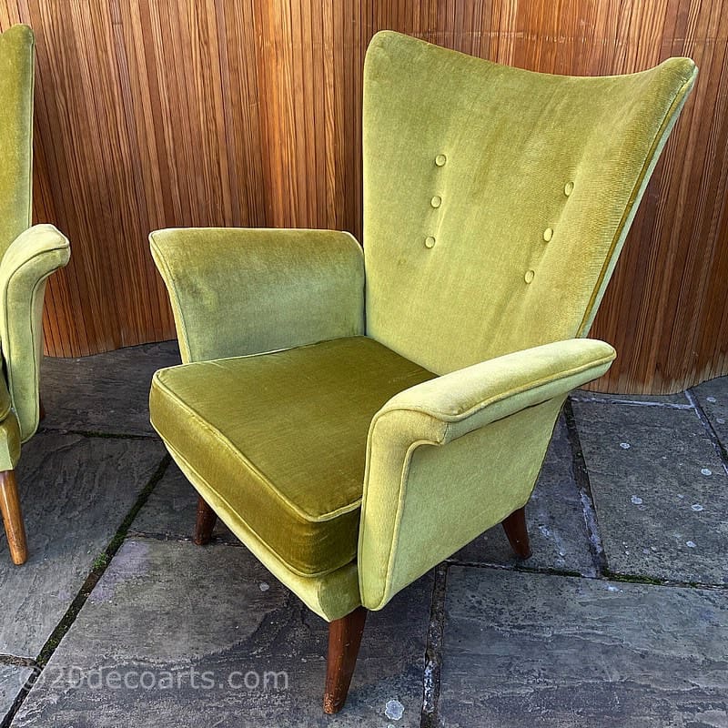  Howard Keith (Attributed) Pair of Armchairs c1950’s, pair of mid-century design chairs with a curved wing button back