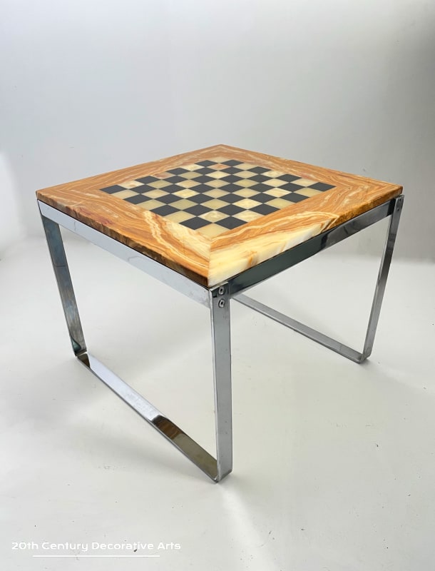  1970’s Onyx Games / Chess Table On Chrome Base