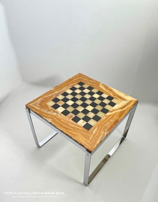 1970’s Onyx Games / Chess Table On Chrome Base  