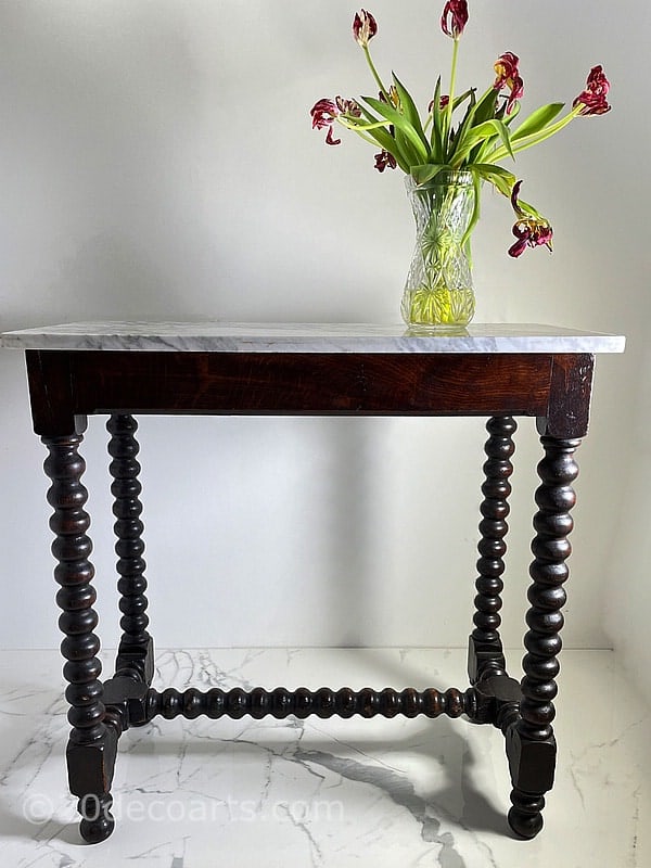  Georgian Oak Bobbin Leg Table With Marble Top c 1800 in oak 