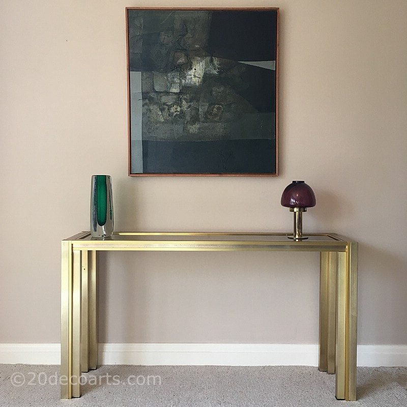  Italian Brass Console Table 1970s, stepped square section brass frame 
