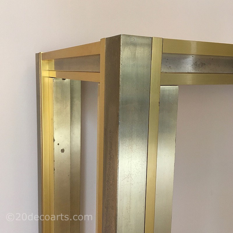 Italian Brass Console Table 1970s, stepped square section brass frame 