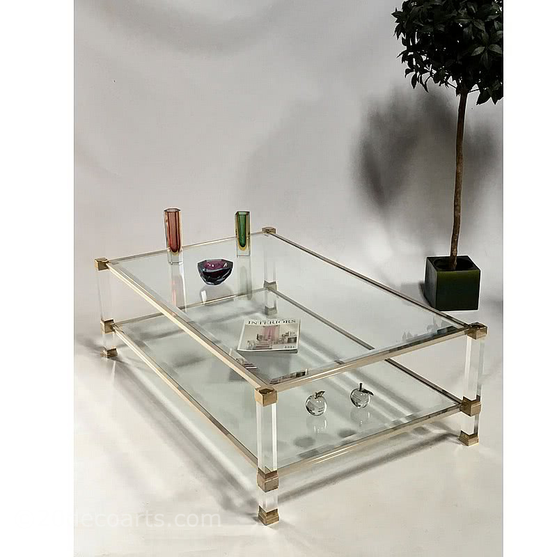  20th Century Decorative Arts |Pierre Vandel, Paris, A 22ct gold plated, lucite (perspex) and glass two tier coffee table c1970’s.