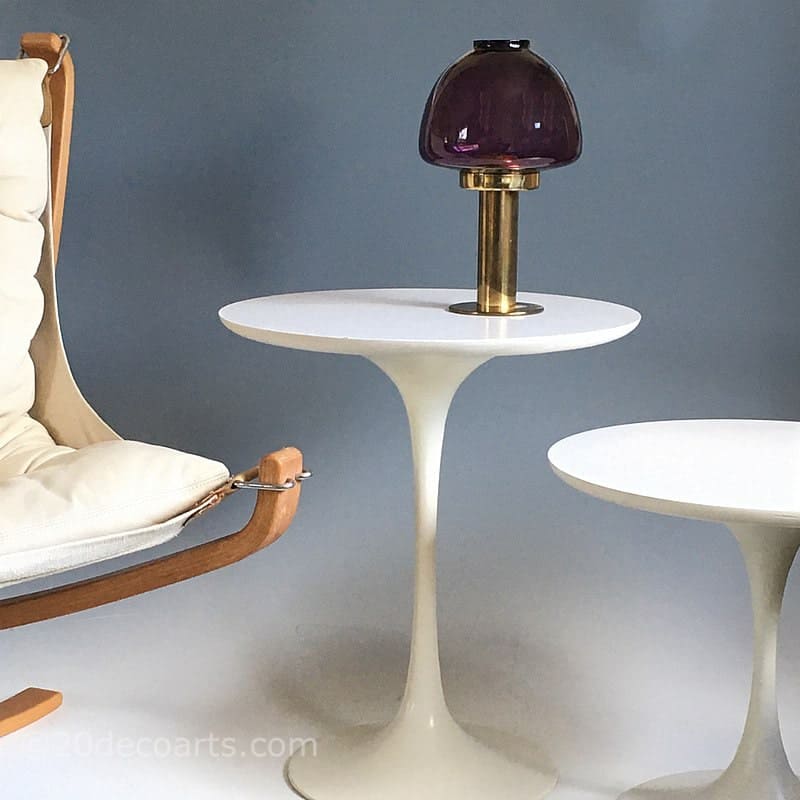 Maurice Burke for Arkana c1960’s - A set of 2 Pedestal Side Tables, white enamelled spun aluminium pedestal bases