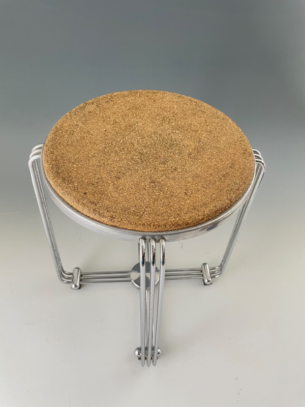 Alpax (Lightalloys Ltd) Stool, England, c1930’s The original cork pad on a cast aluminium seat supported on four legs   