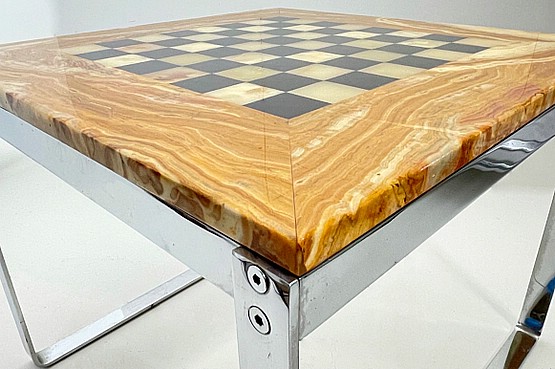 ☑️ 1970s onyx chrome chess table