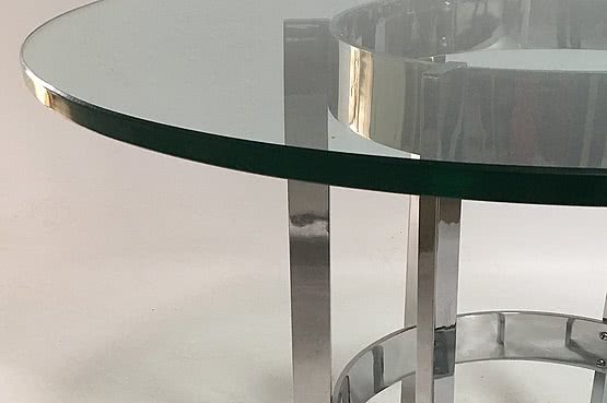 ☑️ 20th Century Decorative Arts |Chrome and glass circular dining table by Merrow Associates c1970's  