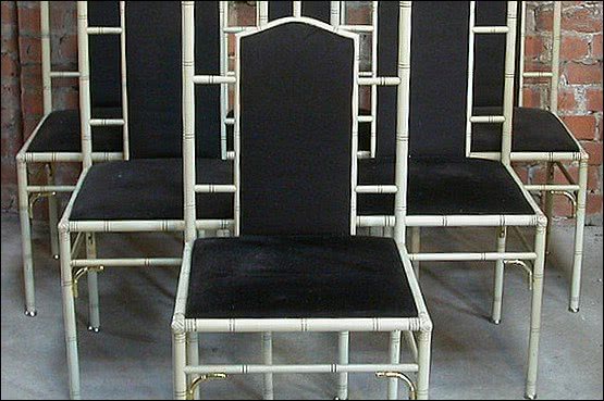 ☑️ 20th Century Decorative Arts |6 Hollywood Regency Faux Bamboo dining chairs, c1970.