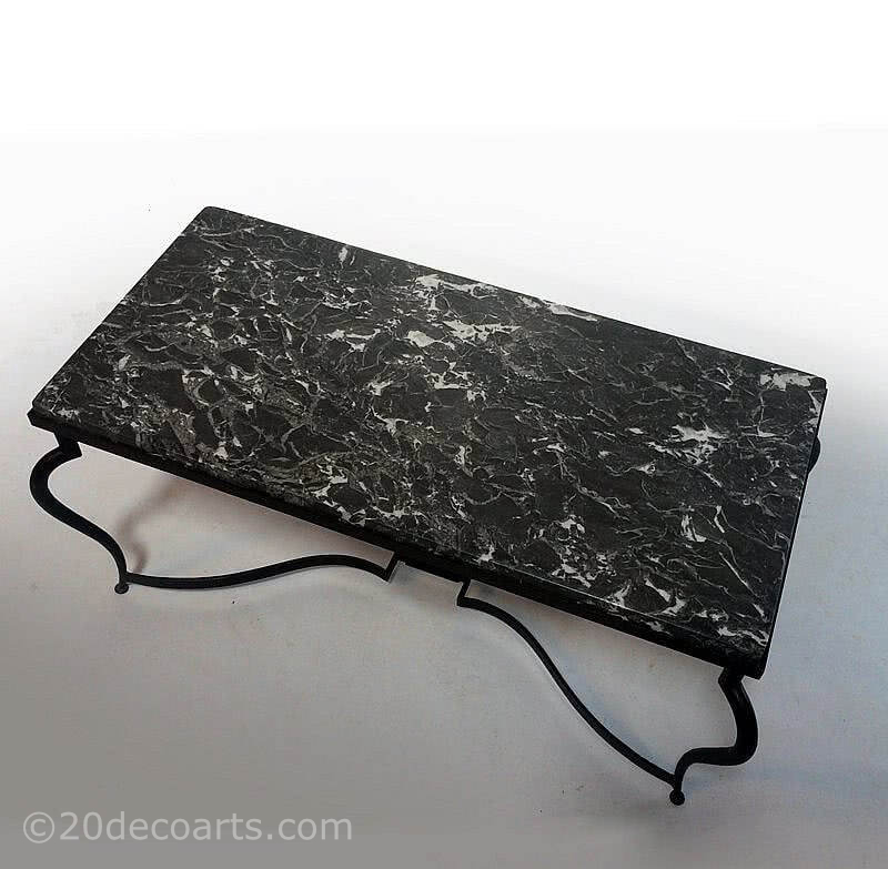  20th Century Decorative Arts |Rene Prou - Attributed 'Fer Forge' Coffee Table with Marble Top, c1930’s