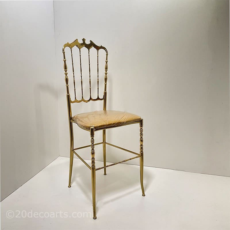  20th Century Decorative Arts |Chiavari Chair c1950s in Brass with fabric covered seat. This 1950s brass Chiavari chair is a much sort after classic Italian design