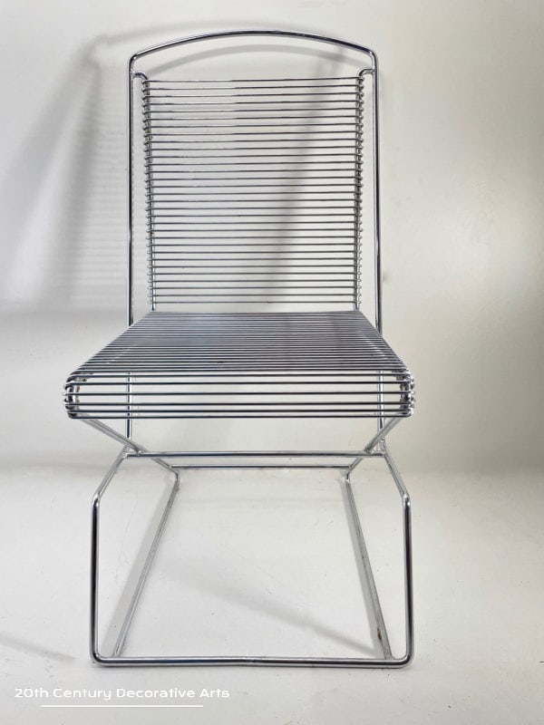  Till Behrens Kreuzschwinger chairs for Schlubach, Germany c1983. A set of 4 vintage chromed metal wire stacking chairs part of the ’Kreuzschwinger' range   