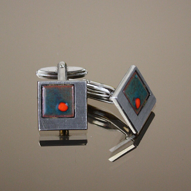  20th Century Decorative Arts |1960s modernist brushed silver  and enamel cufflinks,   Germany