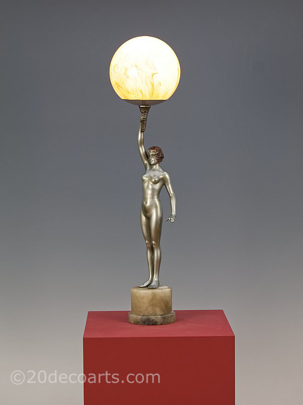 1930 art deco lady lamp original spelter table lamp | 20th Century Decorative Arts