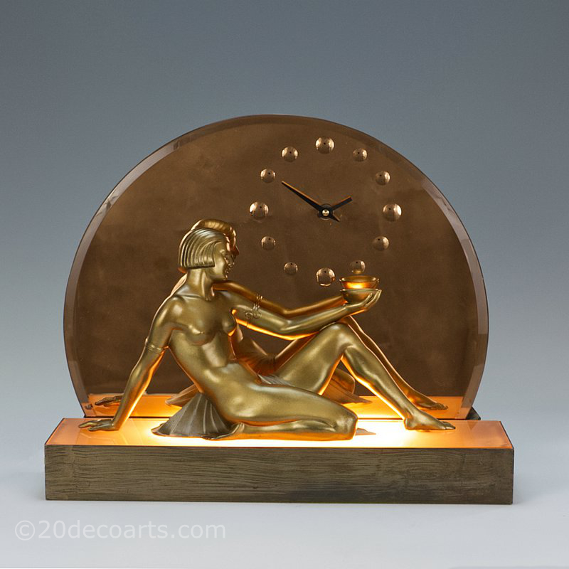  art deco lady lamp original spelter table lamp clock | 20th Century Decorative Arts