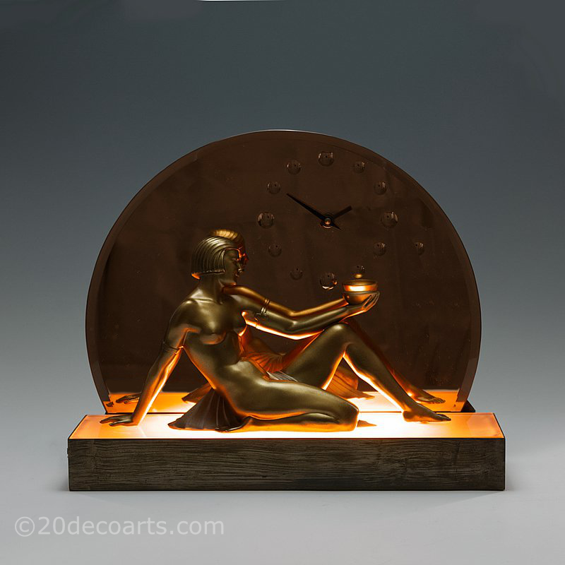 art deco lady lamp original spelter table lamp clock | 20th Century Decorative Arts