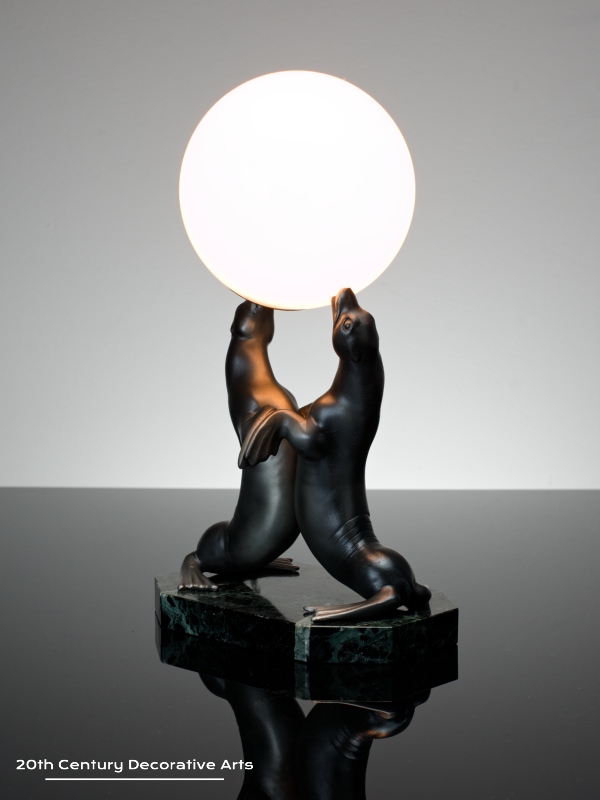 carvin  art deco sea lions lamp