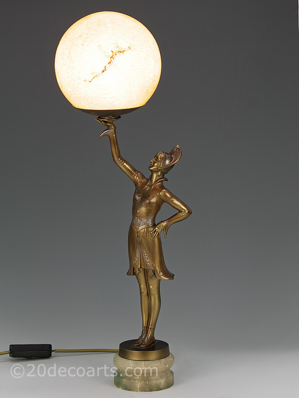  20th Century Decorative Arts |Art Deco Spelter Figure Lady Lamp 1930