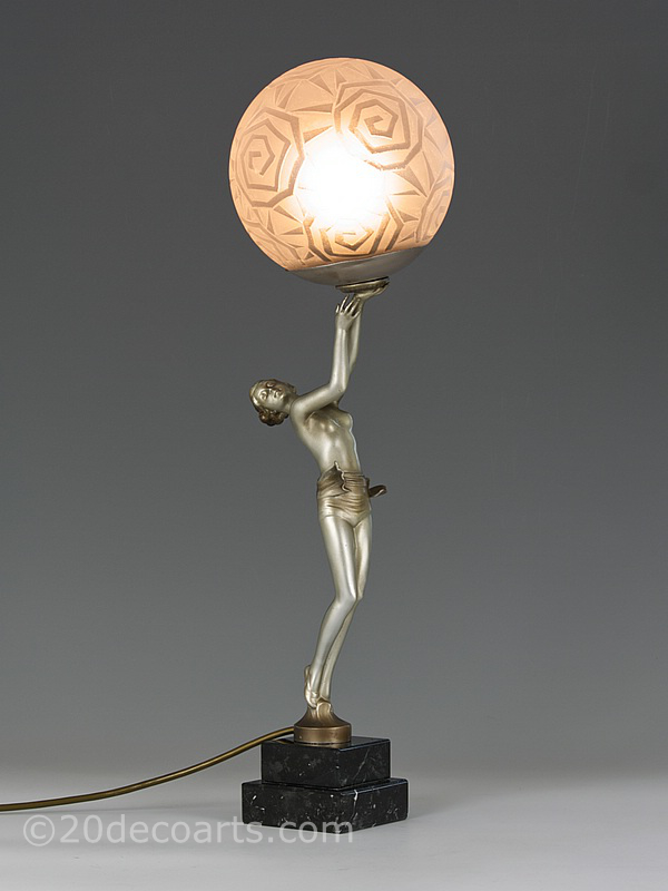  art deco lady lamp original spelter table lamp | 20th Century Decorative Arts