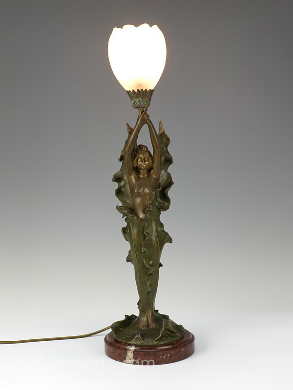 Julian Caussé  Art Nouveau Spelter sculpture Lamp  1900