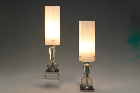 ☑️ art deco modernist bronze crystal lamps pair