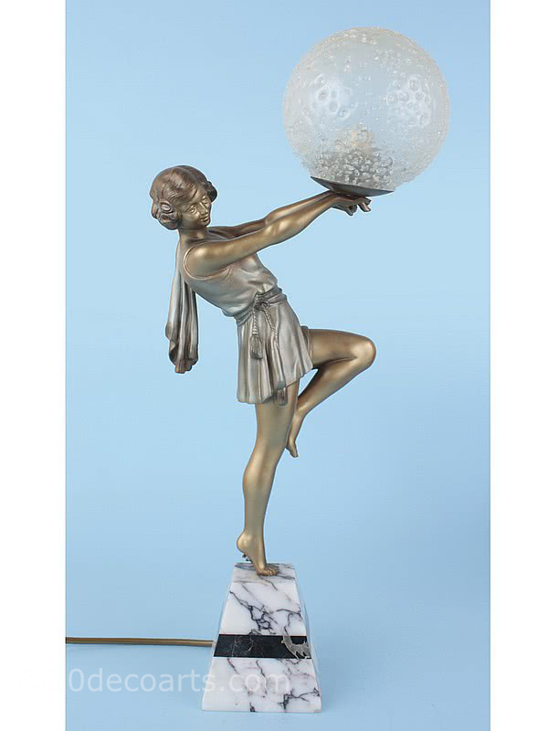  20th Century Decorative Arts |An Art Deco spelter figure lamp by Carlier, "Bubble Dancer" France c1930