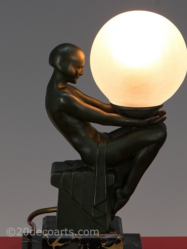Max Le Verrier Delassement art deco lady lamp original spelter table lamp | 20th Century Decorative Arts
