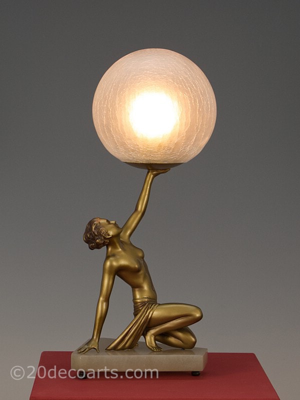 art deco figure lamp original spelter table lamp | 20th Century Decorative Arts
