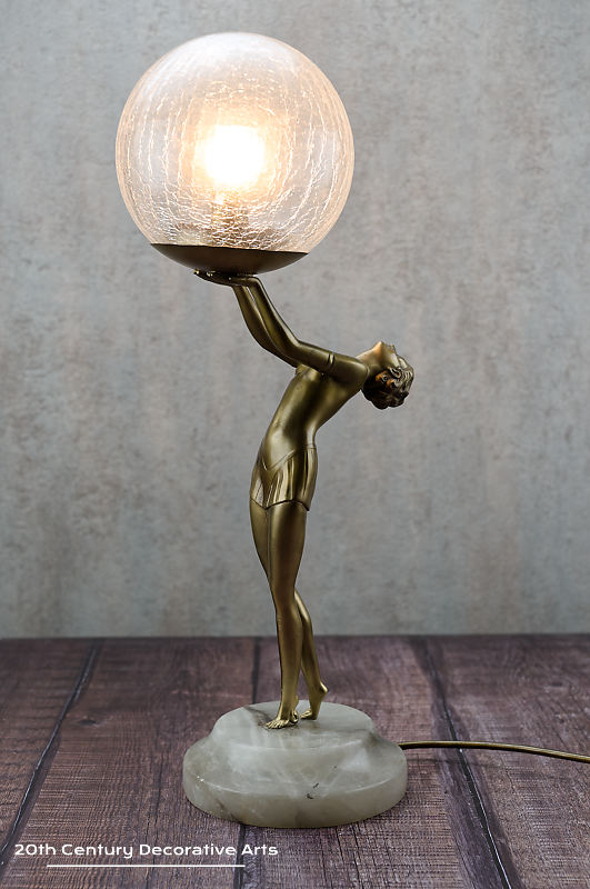  art deco figure lamp original spelter table lamp | 20th Century Decorative Arts