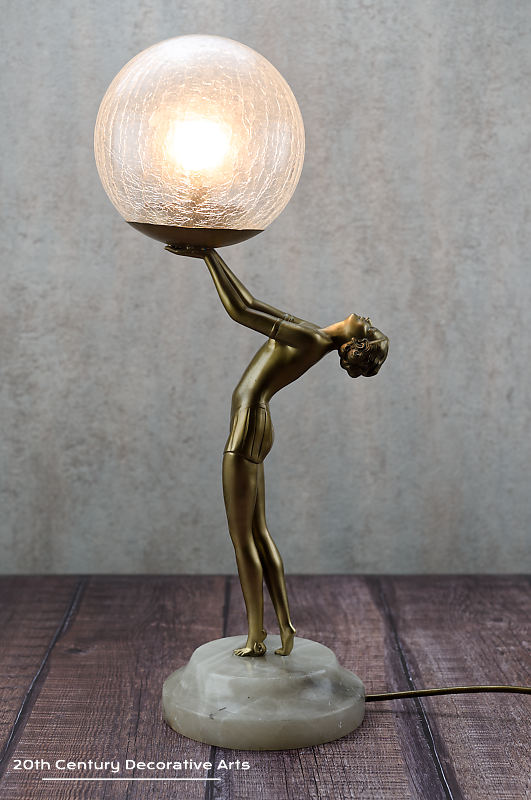  art deco figure lamp authentic spelter table lamp | 20th Century Decorative Arts