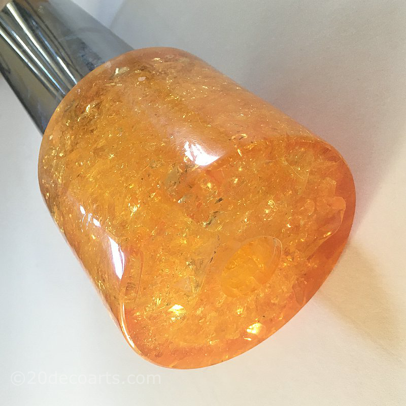  A 1960’s /70’s Triple Pendant Ceiling Light In amber
              resin “Shatterline” and chrome, 