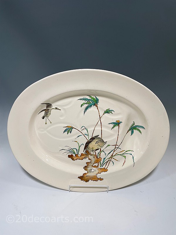  Copeland Meat Plate Aesthetic Movement design of Palms, Egret and Hawk c1880 
