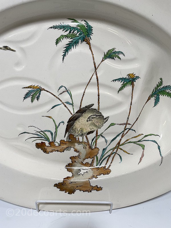 Copeland Meat Plate  Aesthetic Movement design of Palms, Egret and Hawk c1880 