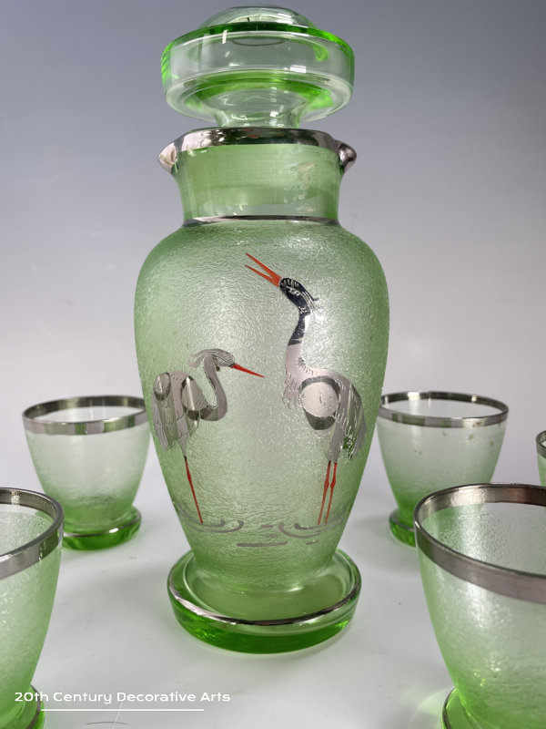   An Art Deco Czechoslovakian Uranium Glass Liqueur set c1930’s    