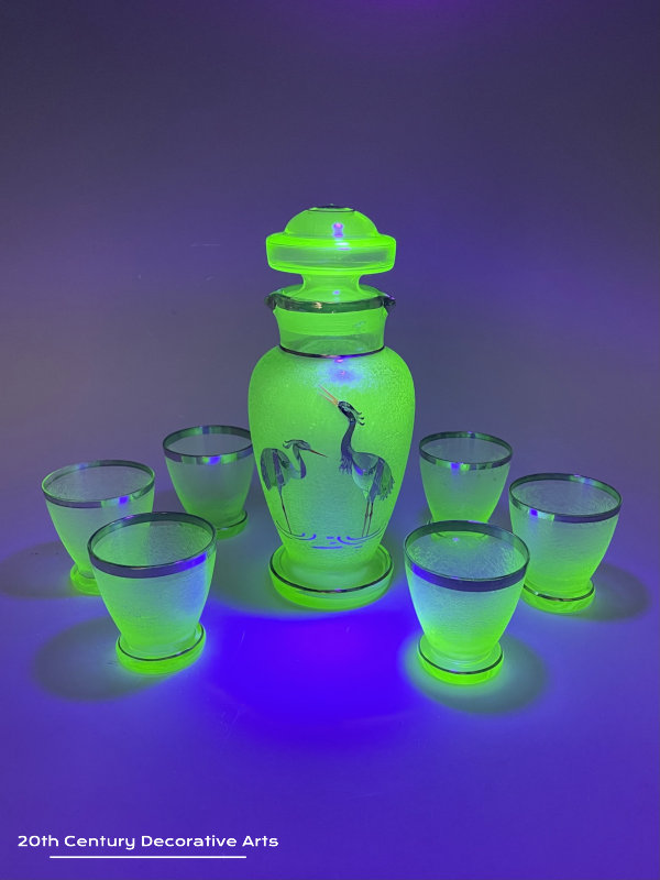  An Art Deco Czechoslovakian Uranium Glass Liqueur set c1930’s   