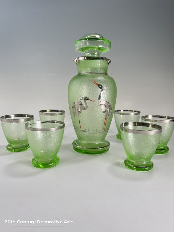  An Art Deco Czechoslovakian Uranium Glass Liqueur set c1930’s   