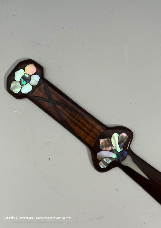  Art Nouveau Paper Knife c1900 The Rosewood dagger shaped body Inlaid with Mother of Pearl, Zebra Wood and Ivory  
