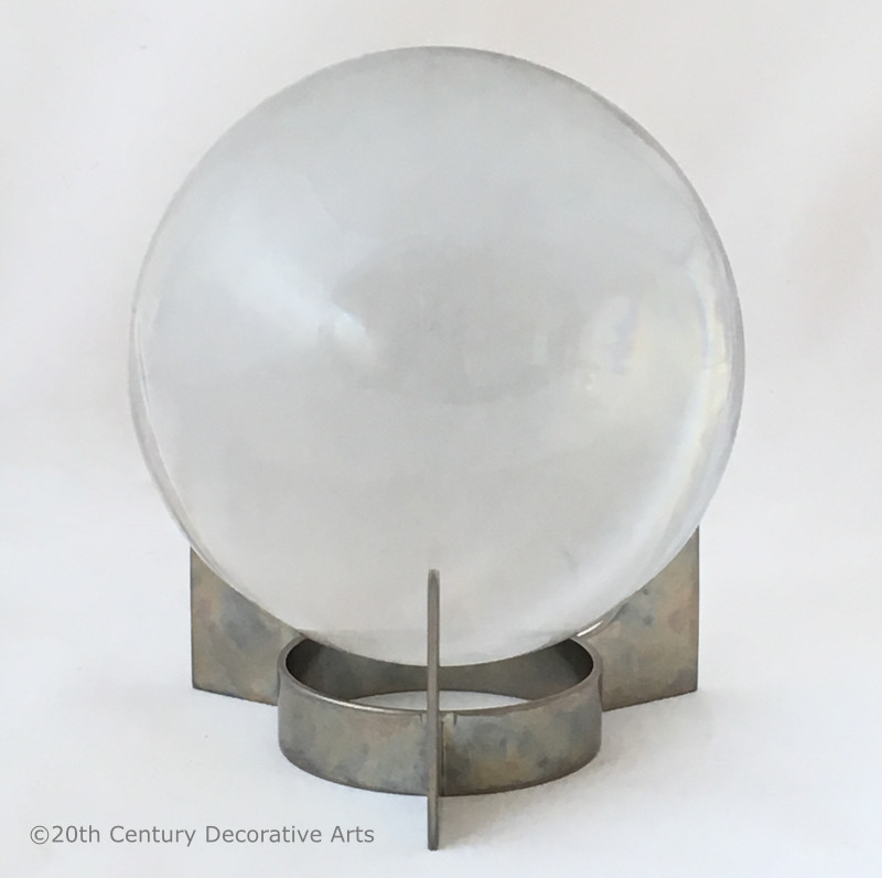  20th Century Decorative Arts |Baccarat Glass Sirius Crystal Ball on a Three Arm Nickel Plated Stand. 