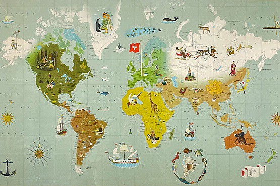 ☑️ Herbert Leupin, A rare 1945 pictorial world map, published in 1945 
