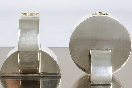 ☑️ 20th Century Decorative Arts |art deco silver modernist candlesticks 