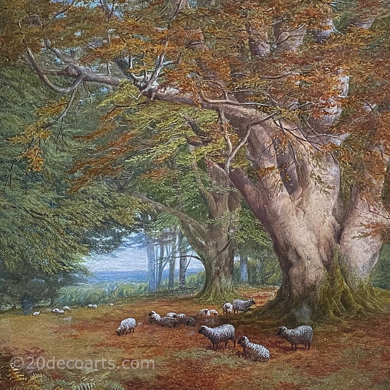  George Vicat Cole RA (1833–1893) Watercolour c1864  Woodland glade with Sheep