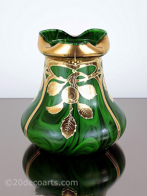  20th Century Decorative Arts | Harrach Art Nouveau Glass Vase - Malachite 