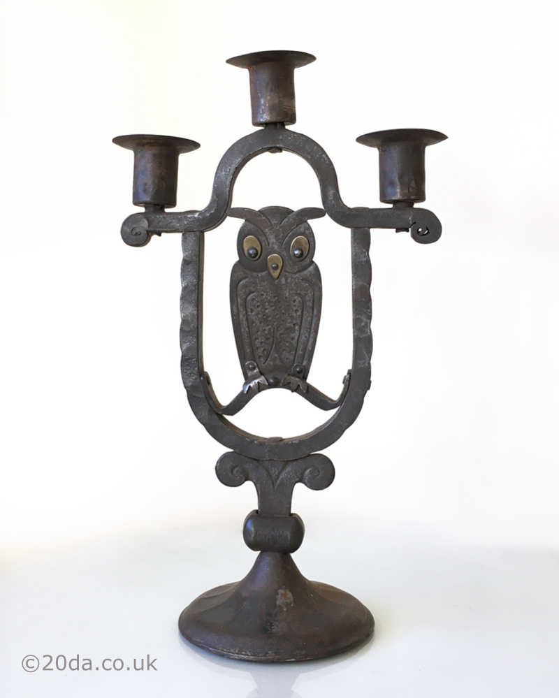  20th Century Decorative Arts |Hugo Berger, Goberg, owl arts & crafts candlestick  c1910