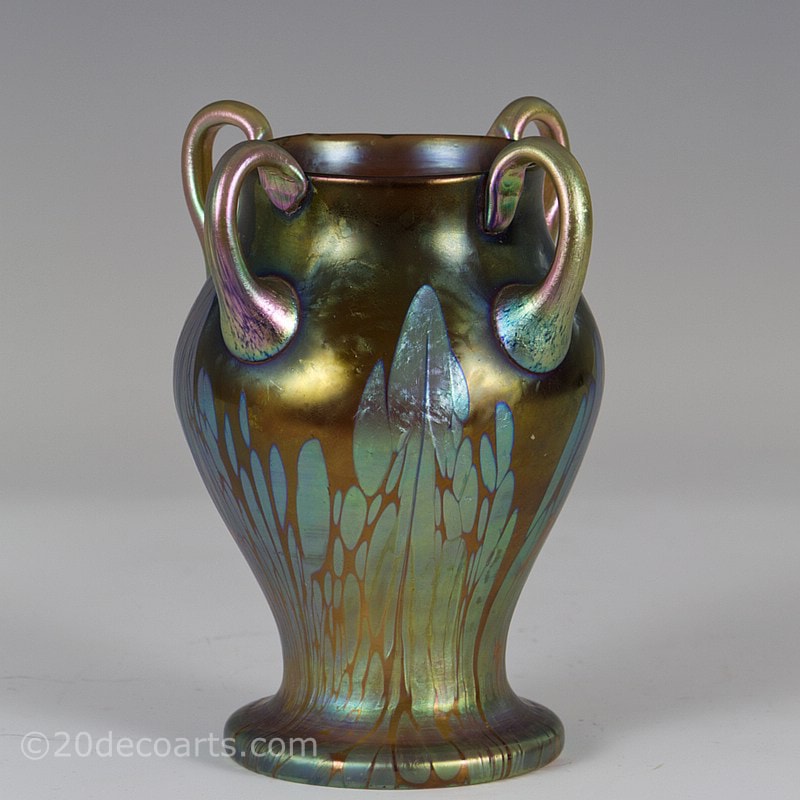 Loetz glass vase with Phaenomen Genre PG 2/484, also known as Medici, on a spreading chestnut ground, circa 1902 Lötz