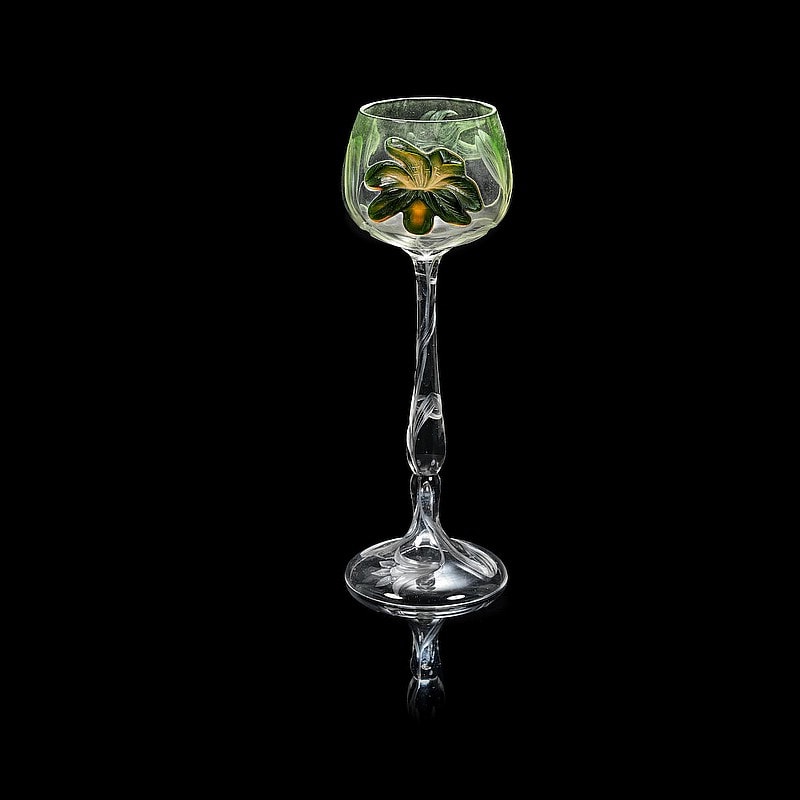   Moser glassworks - a Hot Pad  cameo cameo stemmed drinking glass Bohemia early 20th Century. 