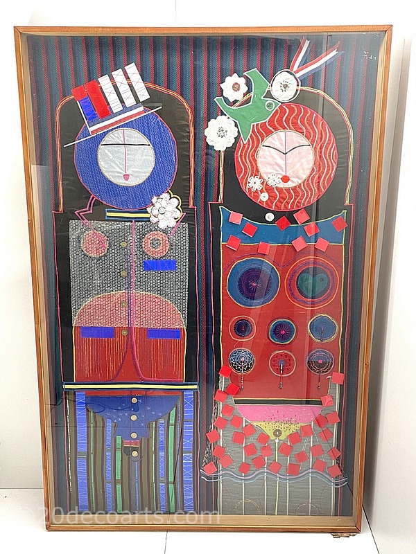  Nigel John Wilde, a large framed mixed media / textile art
                work c 1960’s 