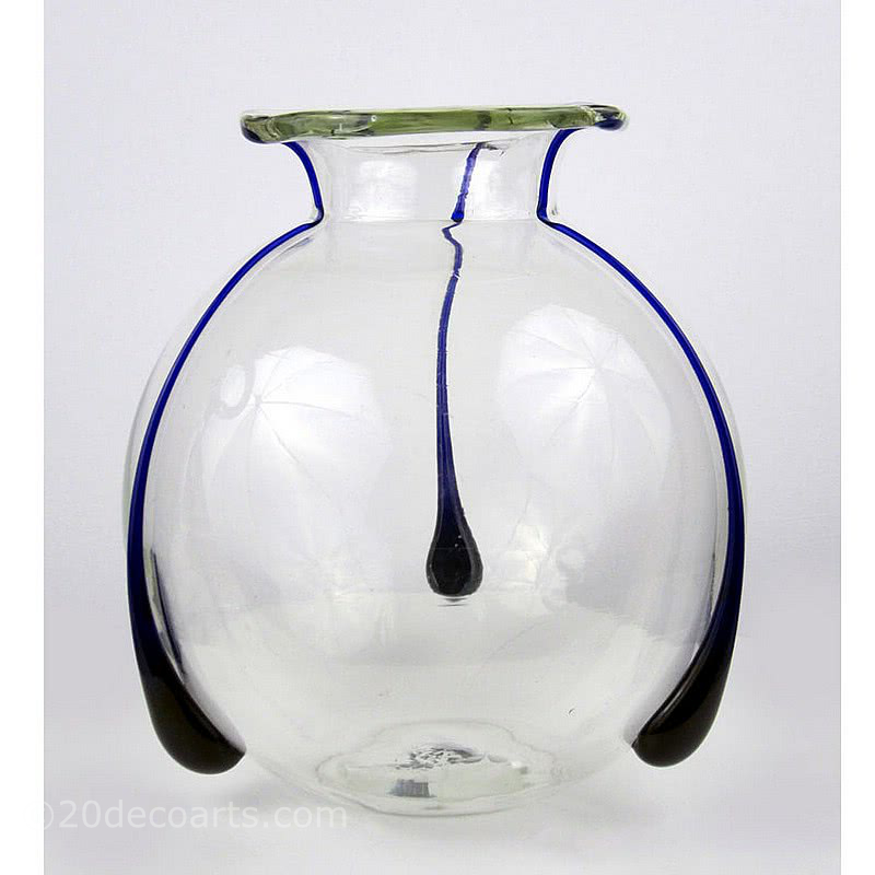  20th Century Decorative Arts | An Art Nouveau glass vase attributed to Stuart & Sons, England circa 1890- 1900 the clear body with applied blue glass tendrils