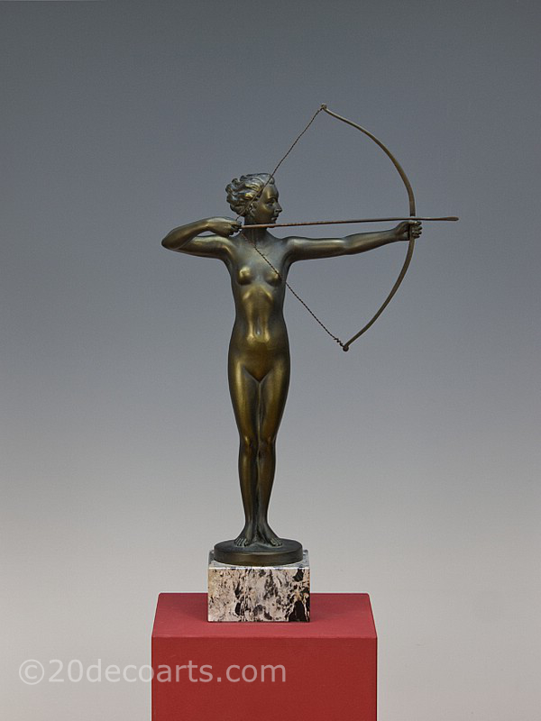  Art Deco Diana the huntress - A superb German gilded metal figure 