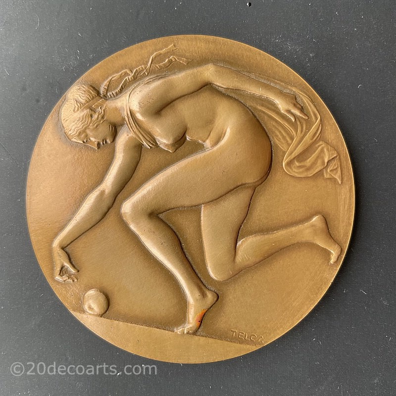  Ede Telcs bronze Art Medal of Atalanta chasing a golden apple 