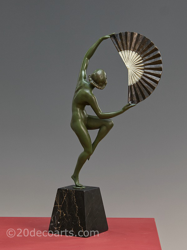 Marcel-Andre Bouraine - Fan Dancer and Art Deco bronze sculpture France