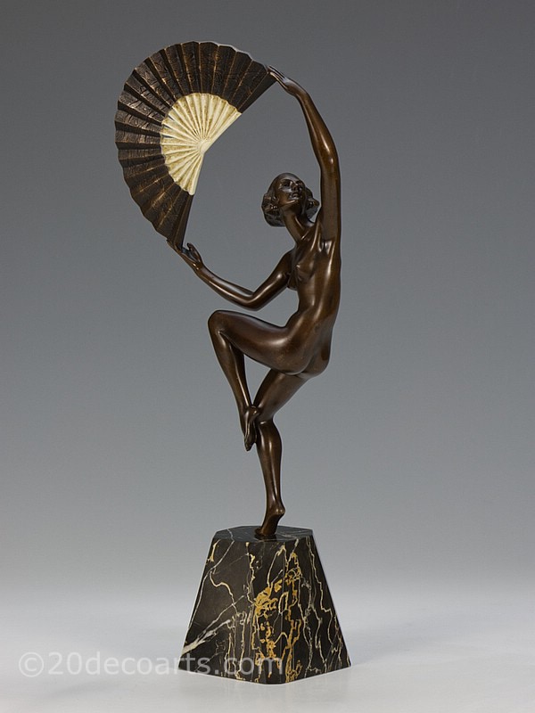  Bouraine - Fan Dancer and Art Deco bronze sculpture France